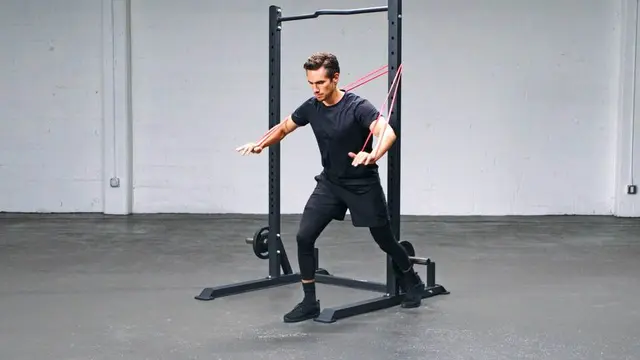 Loop Band Standing Decline Chest Press exercise being performed